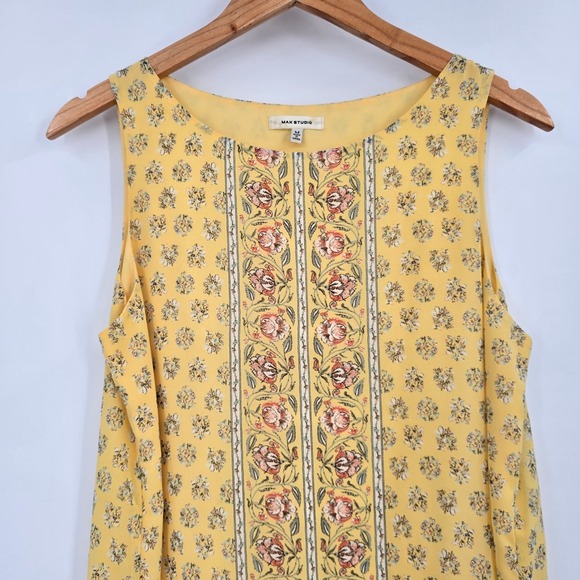 Max Studio Yellow Floral Ruffle Hem Sleeveless Shift Dress Womens Size Medium - Picture 3 of 9